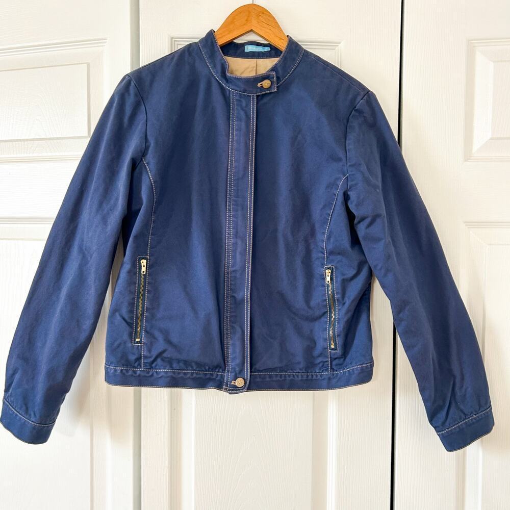J. McLaughlin Blue Cotton Jacket Women’s Size Medium Full Zip Lightweight